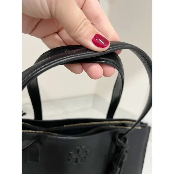 Tory Burch Thea Pebbled Black Leather Tote Bag - Picture 9 of 13